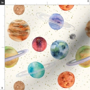 Planet Fabric by the Yard. Quilting Cotton, Poplin, Organic Knit, Jersey or Minky. Watercolor Planets, Space, Outer Space, Earth, Galaxy Sky bild 2
