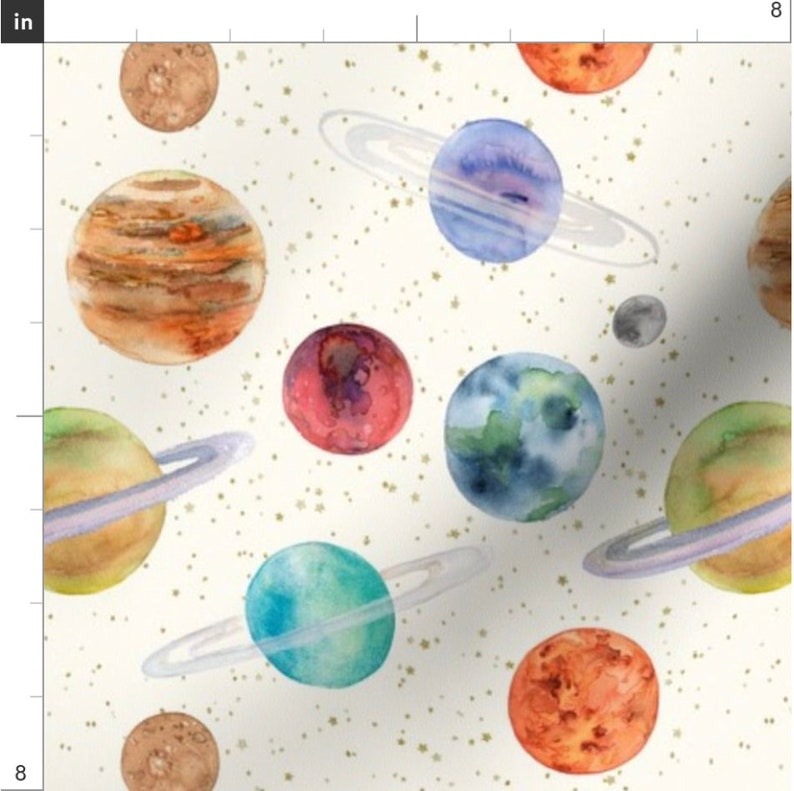 Planet Fabric by the Yard. Quilting Cotton, Poplin, Organic Knit, Jersey or Minky. Watercolor Planets, Space, Outer Space, Earth, Galaxy Sky bild 2