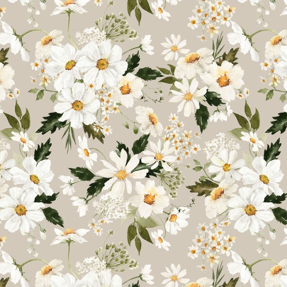 Daisy Floral Fabric by the Yard. Quilting Cotton, Poplin, Organic