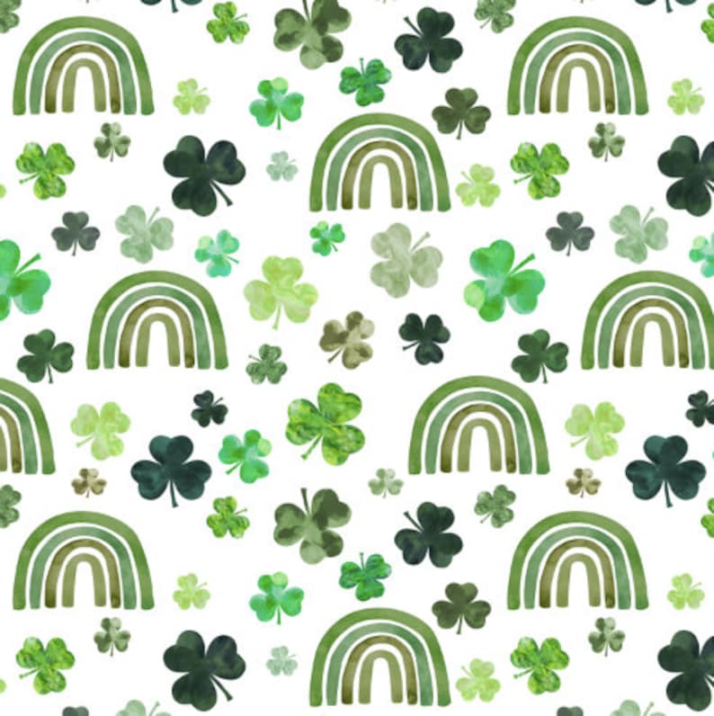 Rainbows and Shamrocks Fabric by the Yard. St. Patrick's image 1