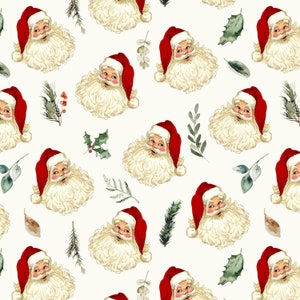 Vintage Santa Fabric - Christmas Fabric by the Yard - Retro Santas, Xmas Quilting Cotton, Poplin, Knit, Minky, Fleece, Linen Cotton Canvas