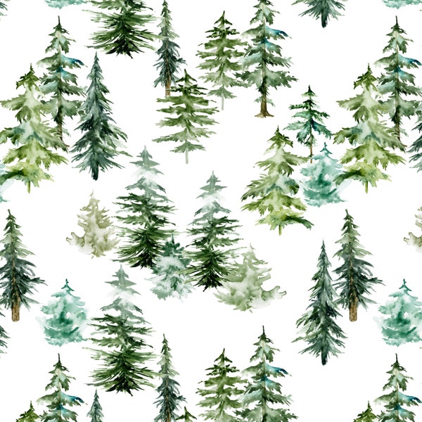 Woodland Trees Fabric Quilting Cotton, Poplin, Organic Knit, Jersey or Minky. Woods, Watercolor Tree, Nursery, In the Wild