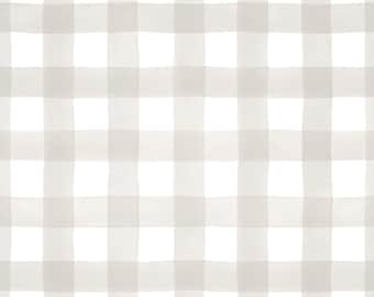 Light Gray Buffalo Check Plaid Fabric by the Yard. Quilting Cotton, Sateen, Poplin, Minky, Fleece, Home Decor. Greige, Woodland