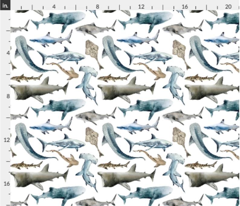 Shark Material Watercolor Sharks Fabric by the Yard. Quilting Cotton Knit - Etsy