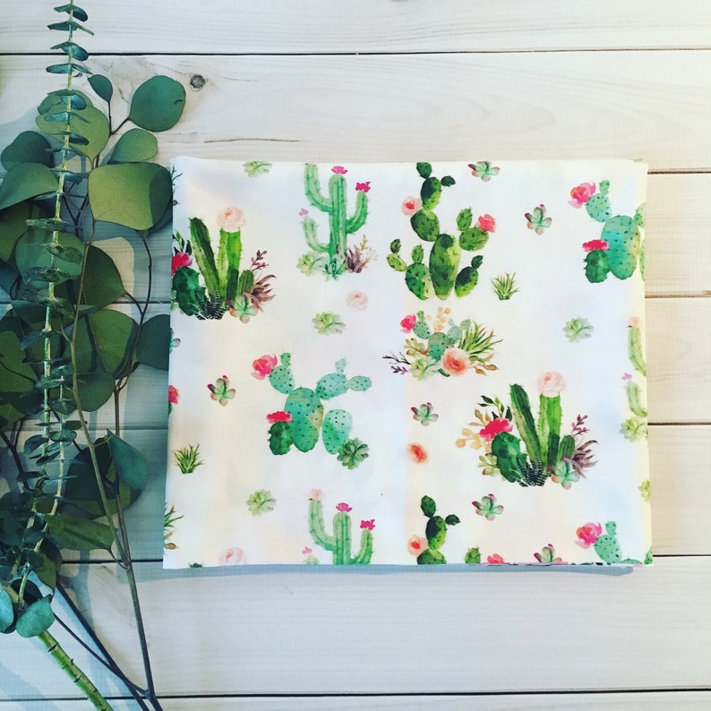 Watercolor Cactus and Succulent Fabric Desert, Southwest, Floral Quilting Cotton, Sateen, Minky, Home Decor Fabric by the Yard image 1