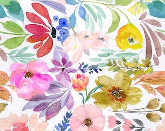 Gorgeous Watercolor Garden Vintage Artistic Floral Coated Cotton Fabric