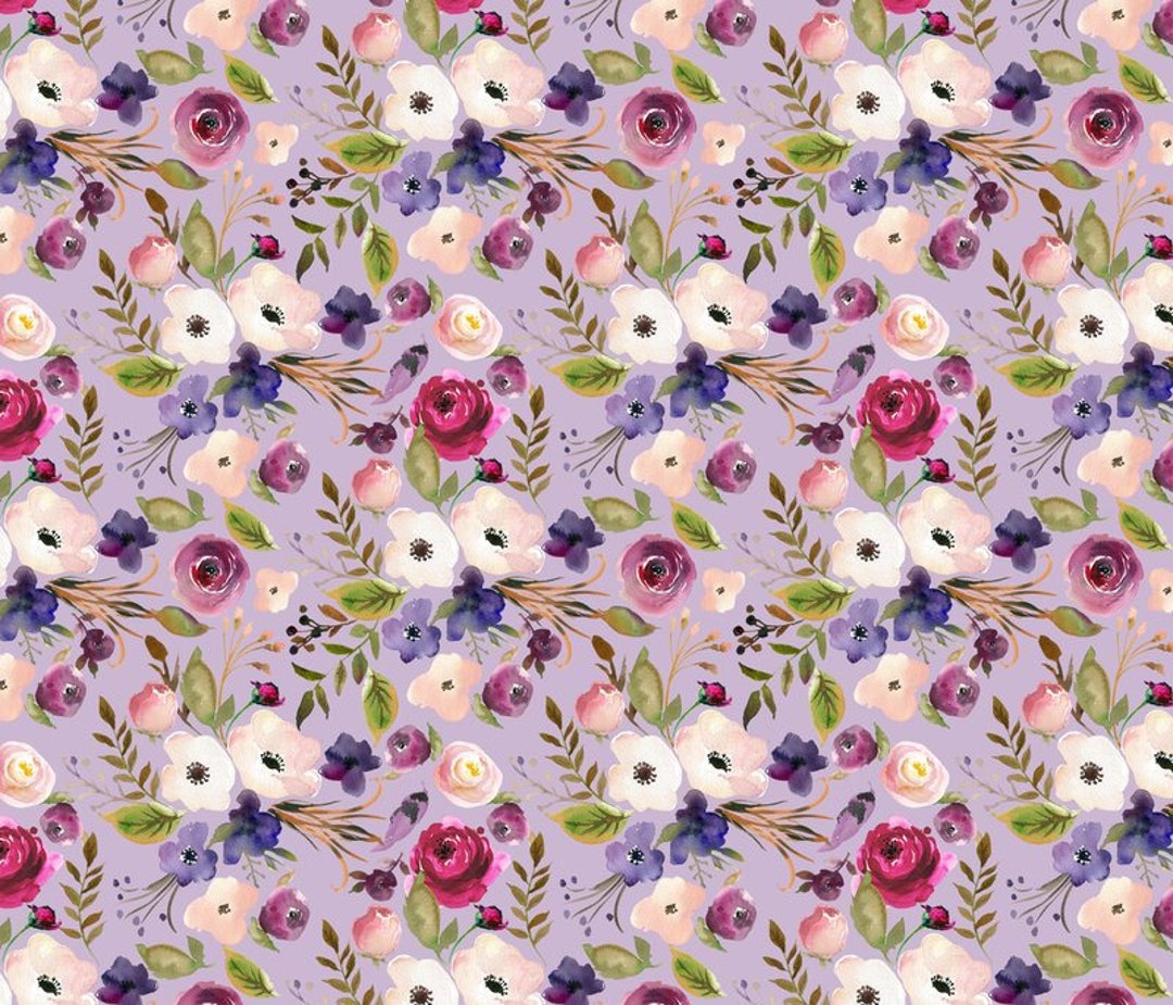 Lavender Floral Fabric by the Yard. Quilting Cotton, Organic Knit