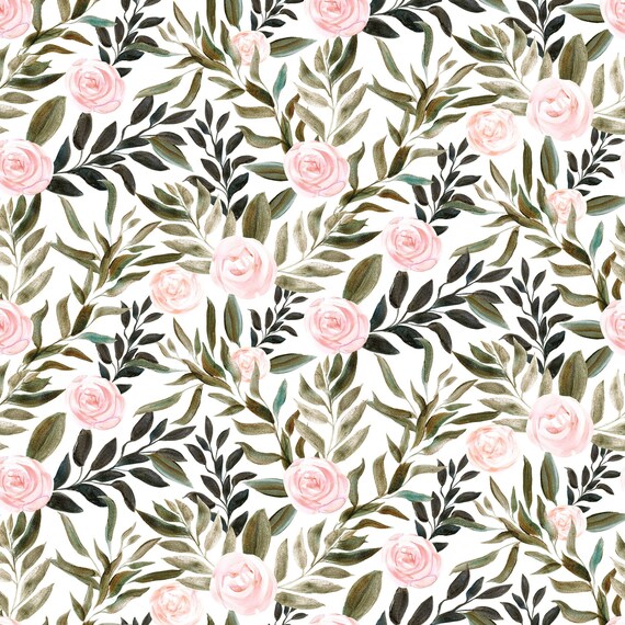 Cottagecore Fabric - Woodland Pink Roses and Greenery - Quilting Cotton, Sateen, Minky, Fleece, Upholstery Fabric by the Yard