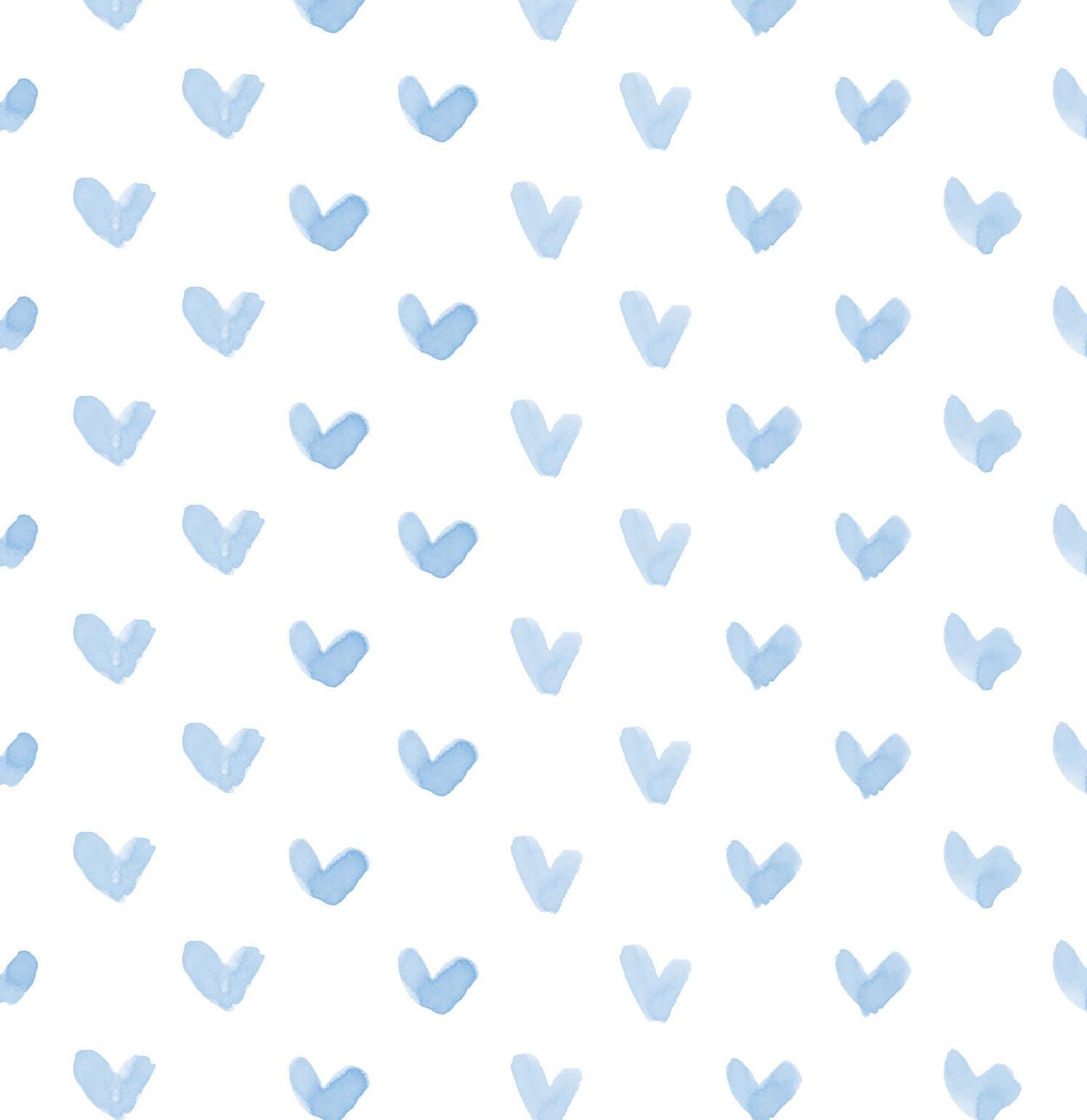 Blue Heart Fabric by the Yard. Quilting Cotton, Sateen, Organic Knit, Minky. Gender Neutral Nursery, Light Blue, Watercolor Valentine