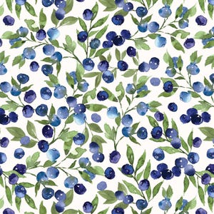 Blueberry Fabric by the Yard. Watercolor Blueberries, Summer Fruit, Food, Cute. Quilting Cotton, Poplin, Organic Knit, Minky, Home Decor.