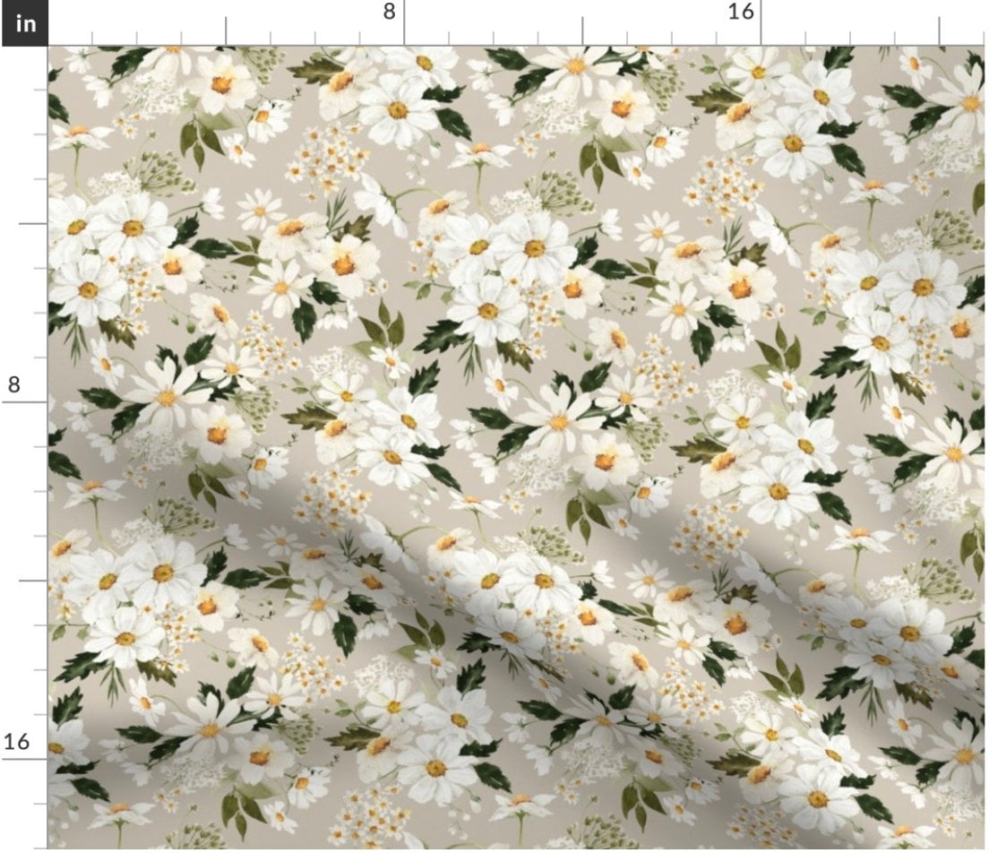 Floral Fabric Large Scale Flowers Multi Color #1377 White Cotton By The  Yard