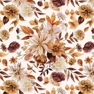 Autumn Spice Watercolor Floral Fabric by the Yard. Florals Fabric, Burgundy, Fall Fabric, Vintage. Quilting Cotton, Knit, Jersey or Minky
