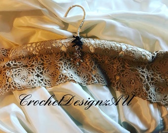 Wedding Dress Hanger, boho, coat hanger, lace, antique lace, diamanté, brides coat hanger