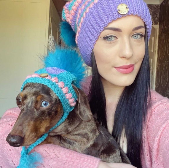 Sausage dog, Dachshunds, Weiner dog, Pet fashion, Crochet Beanie Set, Dog Beanie, Ladies Beanie, Men Beanie, Crochet, Faux Fur, Pompom