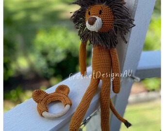 Lion, Baby Gift, Crochet, Teething Ring, Cotton, Cot Toys, Baby Shower, Stuffed Toy,