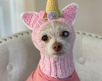 かぎ針編みのユニコーン犬用スヌード、ペット用ビーニー