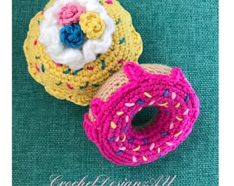 Cupcake, Donut, Dog Toy, Cat Toy, Crochet, Dachshund, Sausage Dog