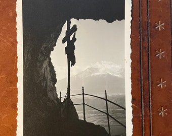 old photo of a cross in the Austrian mountains, vintage photo, found photo, vintage photography