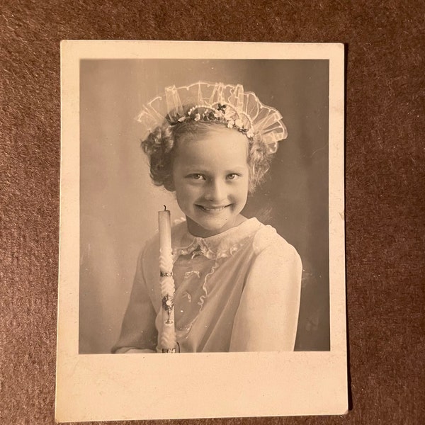 Set of photos of a girl dressed for communion, vintage photos, found photos, old photos