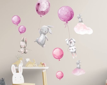 Wall Decal Sticker Rabbits with Balloons colorful Foil Stickers Children's Room