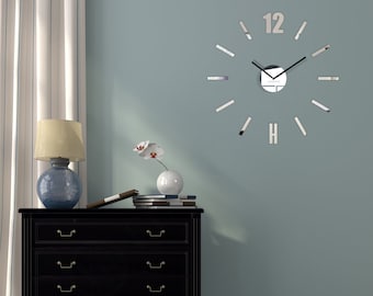Large Mirror Clock: Modern DIY Wall Decor (50-75cm)