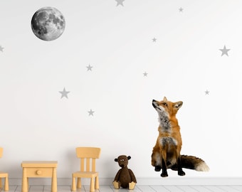 Fox Wall Decal: Woodland Nursery Decor, Moon and Stars