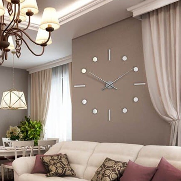 Grande horloge murale argent 45 pouces diamètre 115 cm