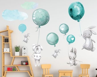 Wall Decal Sticker Rabbits with Balloons colorful Foil Stickers Children's Room