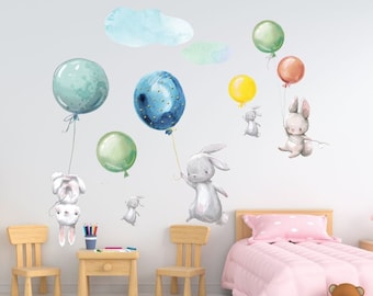 Wall Decal Sticker Rabbits with Balloons colorful Foil Stickers Children's Room