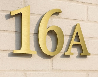 Large Golden Floating House Number: 12-inch Modern Aluminum Address Digit