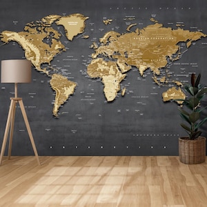 World Map Wallpaper black and gold