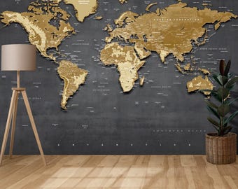 Sfondo mappa del mondo nero e oro