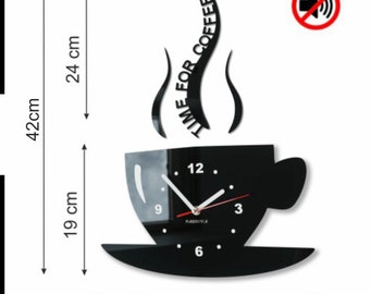 Coffee Cup Wall Clock: Acrylic Kitchen Decor (32x42 cm)