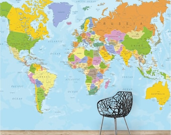 Political World Map Wallpaper colorful