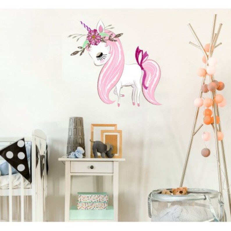 unicorn wall decor sticker pony decal girl room decor pink | etsy