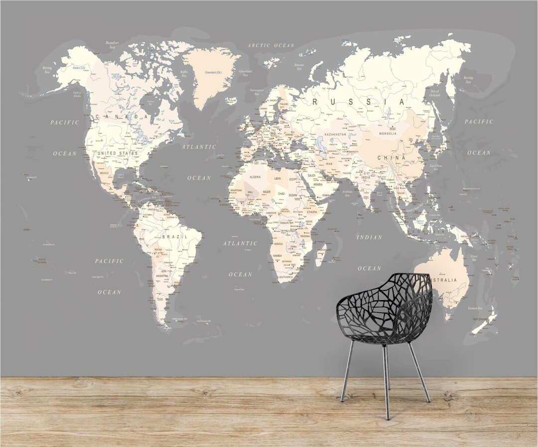 World Map Wallpaper Etsy