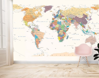 Mural de pared con mapa político del mundo