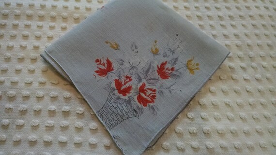 Lovely Vintage Floral Hankie Handkerchief Gray Gr… - image 6