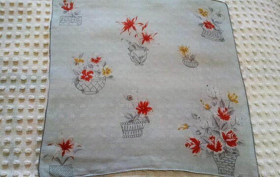 Lovely Vintage Floral Hankie Handkerchief Gray Gr… - image 2