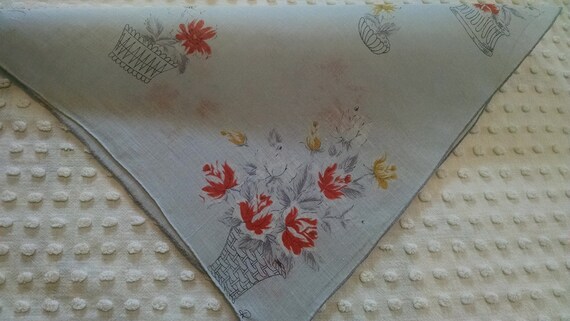 Lovely Vintage Floral Hankie Handkerchief Gray Gr… - image 5