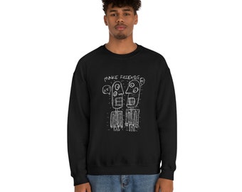 Make Friends (white on black) Heavy Blend Crewneck Sweatshirt