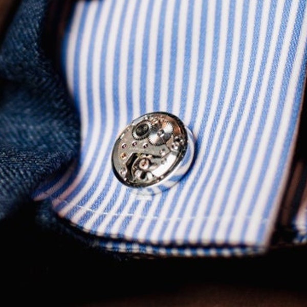 Cufflinks made with real Tissot  15mm watch movement cufflinks in silver colour frame ,hand made cufflinks, watch cufflinks