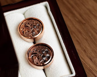 Cufflinks made with real Omega watch movements cufflinks, unique steampunk gift, vintage retro metal mechanical jewelry