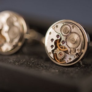 Real watch cufflinks, unique steampunk gift, vintage real watch movements cuff links, retro metal mechanical jewelry