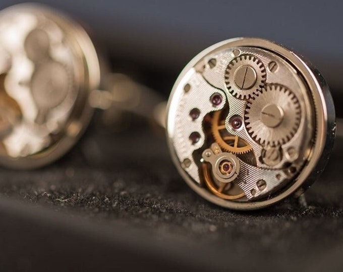 Real watch cufflinks, unique steampunk gift, vintage real watch movements cuff links, retro metal mechanical jewelry