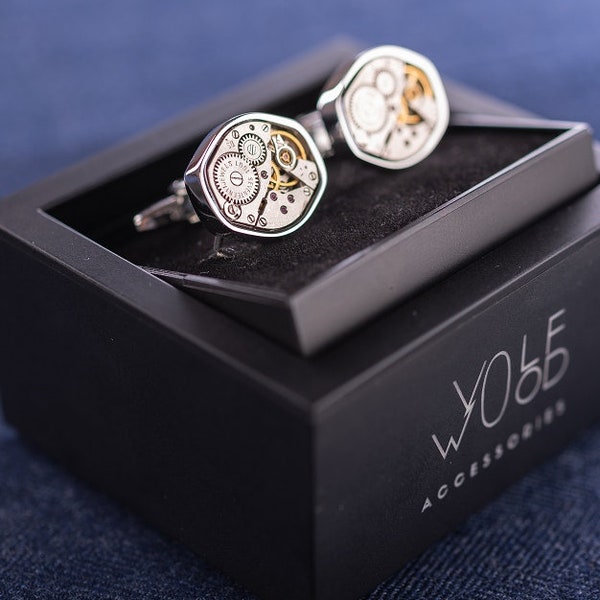 Cufflinks with watch movements, unique steampunk gift, vintage real watch movements cuff links, retro metal mechanical jewelry zaria