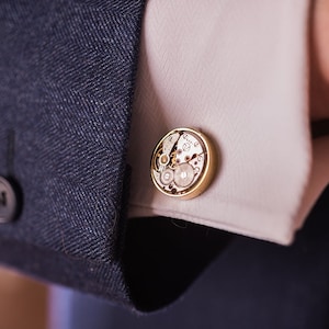 Watch cufflinks for men, unique steampunk gift, vintage real watch movements cuff links, retro metal mechanical jewelry soviet Luch
