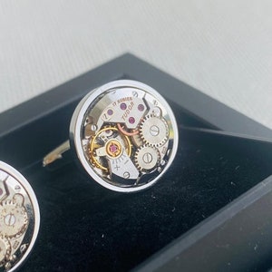 Cufflinks made with real TUDOR movements, genuine Tudor (Rolex company) watch movements cufflinks round 15mm, steampunk hand made cufflinks