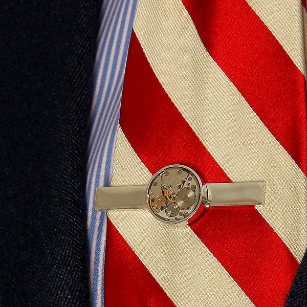 clip cravate de mouvement de montre, main steampunk vintage fait rétro antique montre ronde cravate clip, clip cravate grand cadeau, clip de cravate de montre soviétique
