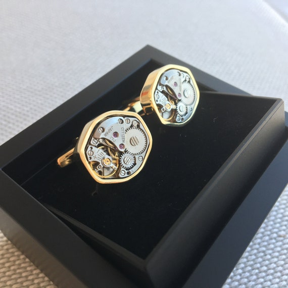 Boutons De Manchette Teroon - Design Horloge - Plaqué Or 18 Carats